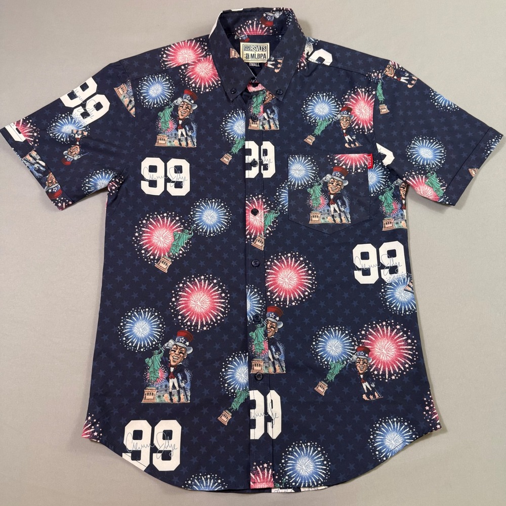 RSVLTS Button Down Shirt Mens Small Navy Aaron Judge 99 MLBPA Kunuflex Fireworks